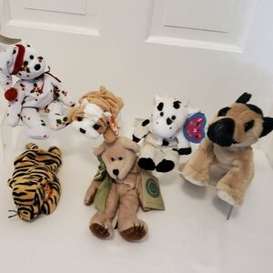 6 Assorted Plush Toys Varoous Brands Beanie Babies, Ganz, Boyds